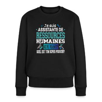 Assistante Ressources Humaines Super Pouvoir - Pull Premium bio Femme - noir - Devant - Julia (174cm)