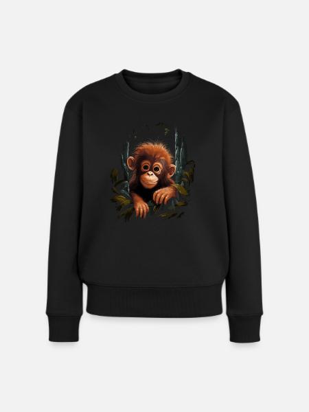 Orang Utan Baby Jungtier Orangutan Affe - Frauen Premium Bio Pullover - Schwarz