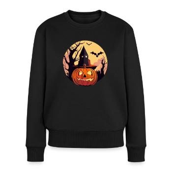 Verzauberte Halloween-Mondnacht - Frauen Premium Bio Pullover - Schwarz - Vorne - Julia (174cm)