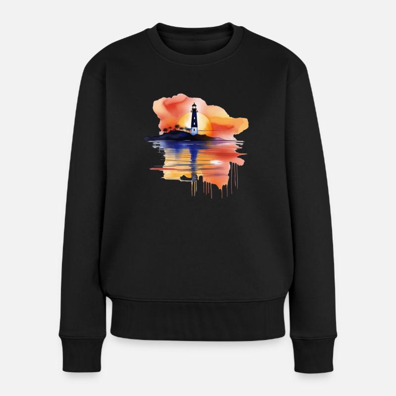 Ein Aquarell-Leuchtturm-Szene - Frauen Premium Bio Pullover - Schwarz