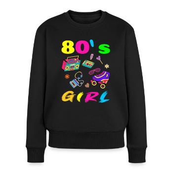 Retro 80er Jahre T-Shirt Bunte Designs - Frauen Premium Bio Pullover - Schwarz - Vorne - Julia (174cm)