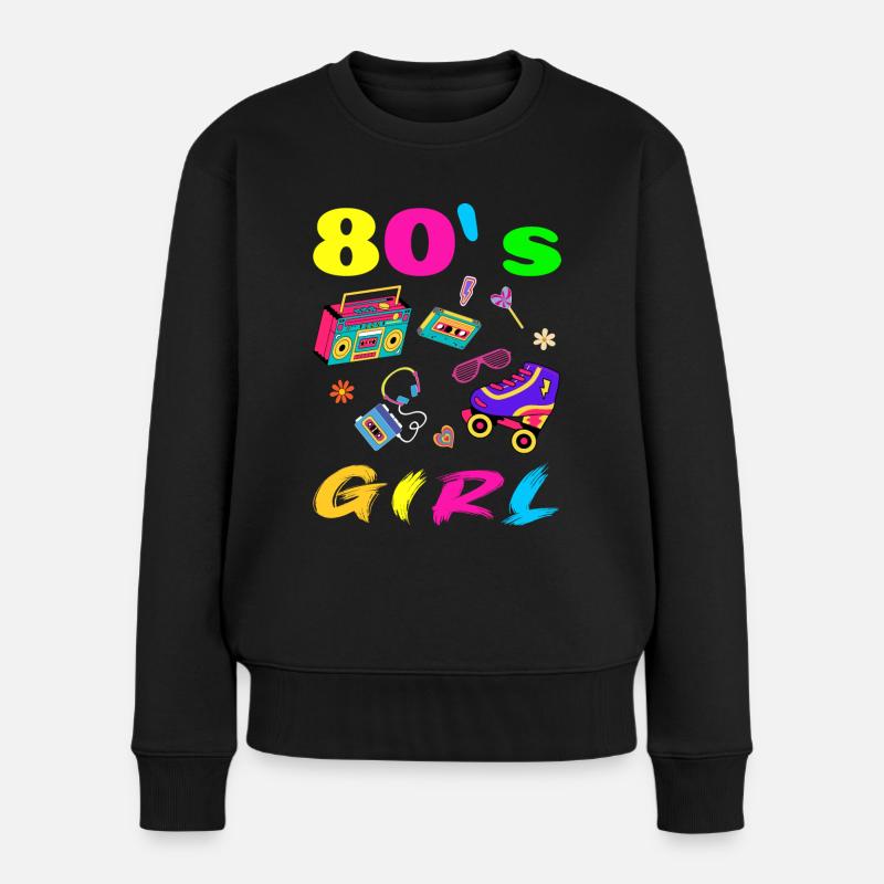 Retro 80er Jahre T-Shirt Bunte Designs - Frauen Premium Bio Pullover - Schwarz