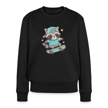 Cute Raccoon With Hat Doing Stunts On Skateboard - Women's Premium Organic Jumper - black - Front - Julia (174cm)