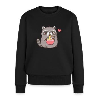 Le raton laveur potelé mignon aime les nouilles ramen - Pull Premium bio Femme - noir - Devant - Julia (174cm)
