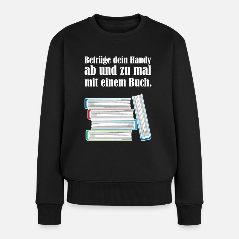 Buch Bücher Leser Lesen - Frauen Premium Bio Pullover - Schwarz
