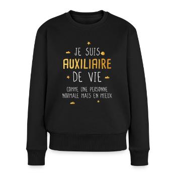 Auxiliaire de vie humour cadeau drôle - Pull Premium bio Femme - noir - Devant - Julia (174cm)