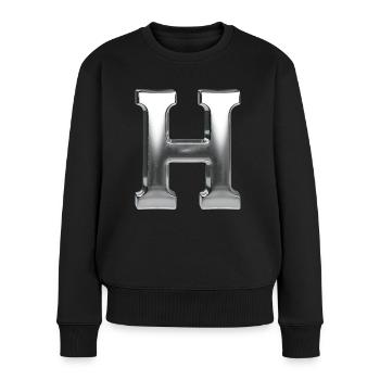 Chrome ,, H " Metallic - Frauen Premium Bio Pullover - Schwarz - Vorne - Julia (174cm)