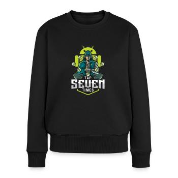 Mode développeur Android - Pull Premium bio Femme - noir - Devant - Julia (174cm)