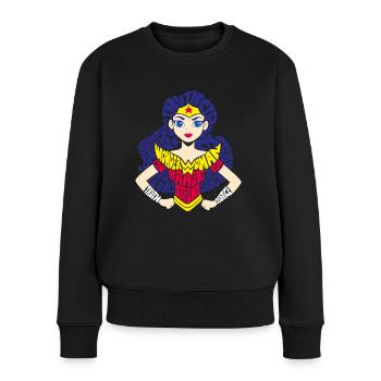 DC Super Hero Girls Wonder Woman Typografie - Frauen Premium Bio Pullover - Schwarz - Vorne - Julia (174cm)