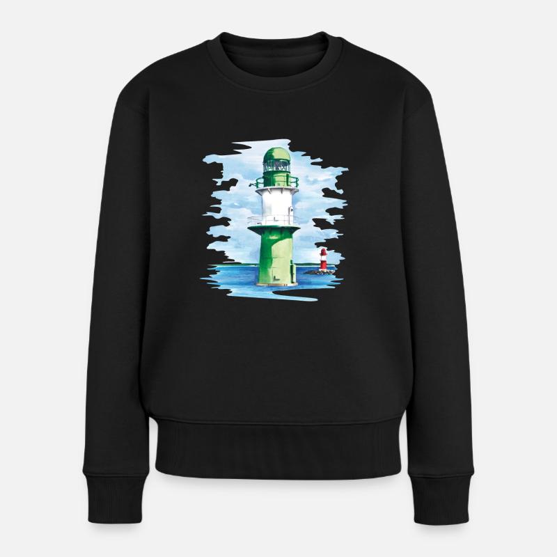 Warnemünde Leuchtturm - Frauen Premium Bio Pullover - Schwarz