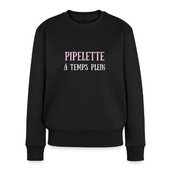 pipelette femme humour fille idée cadeau rigolo - Pull Premium bio Femme - noir - Devant - Julia (174cm)