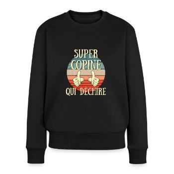super copine qui dechire humour idée cadeau drole - Pull Premium bio Femme - noir - Devant - Julia (174cm)