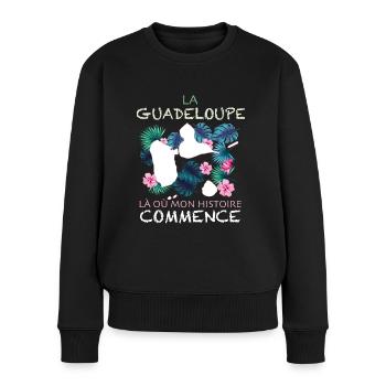 La Guadeloupe Mon histoire Citation - Pull Premium bio Femme - noir - Devant - Julia (174cm)