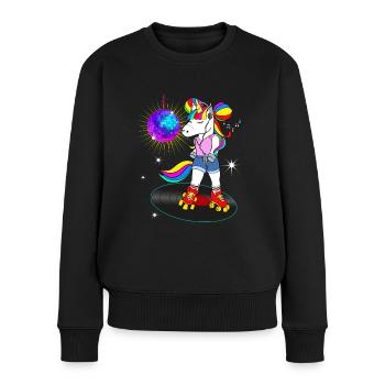 Kostümjahr 70 80 Vintage Einhorn Disco - Frauen Premium Bio Pullover - Schwarz - Vorne - Julia (174cm)