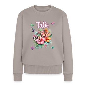 Tatie Jolie Beauté De Fleurs Tropicales Femme - Pull Premium bio Femme - taupe - Devant - Julia (174cm)