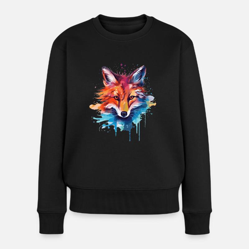 Aquarell Fuchs, Fuchs - Frauen Premium Bio Pullover - Schwarz