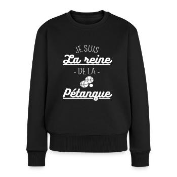 T shirt petanque reine de la pétanque cadeau. - Pull Premium bio Femme - noir - Devant - Julia (174cm)