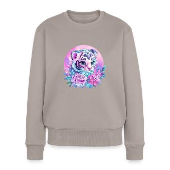 Tigerbaby mit Blütenkranz - Frauen Premium Bio Pullover - Taupe - Vorne - Julia (174cm)