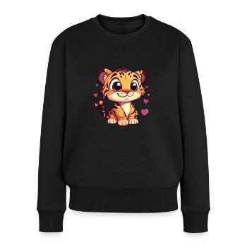 Tiger mit Herzchen - Frauen Premium Bio Pullover - Schwarz - Vorne - Julia (174cm)