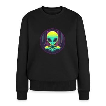 Neon Alien im All - Frauen Premium Bio Pullover - Schwarz - Vorne - Julia (174cm)