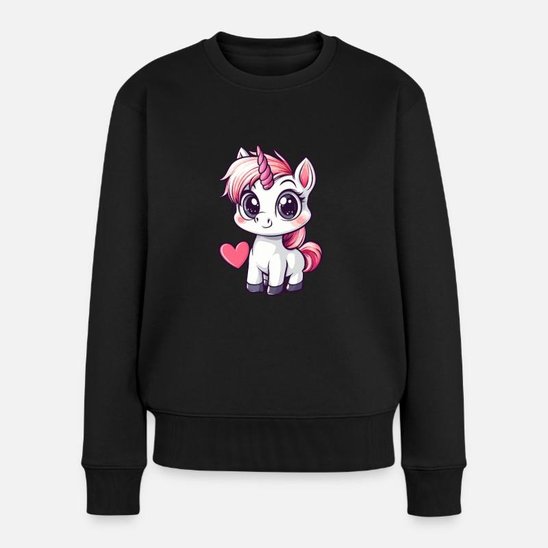 Zauberhaftes Einhornherz - Frauen Premium Bio Pullover - Schwarz