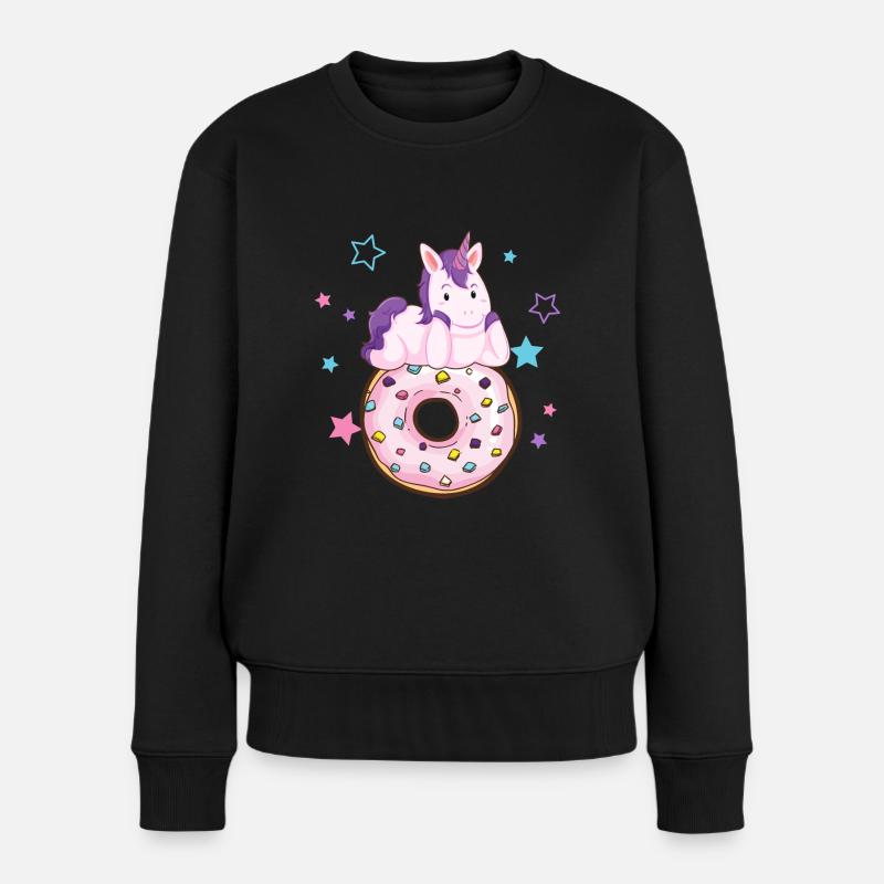 Licorne avec donut - Pull Premium bio Femme - noir