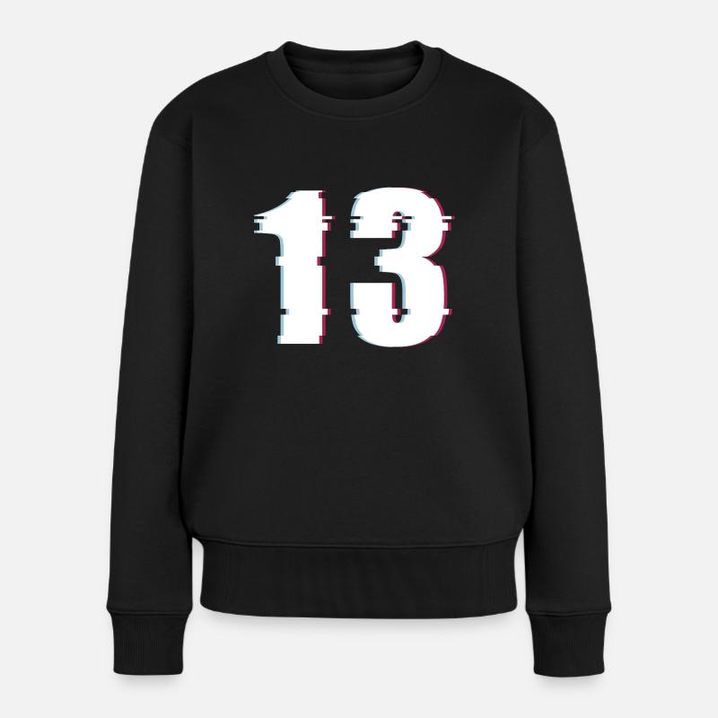13 Dreizehn Thirteen Zahl Effekt Verzerrt Nummer - Frauen Premium Bio Pullover - Schwarz