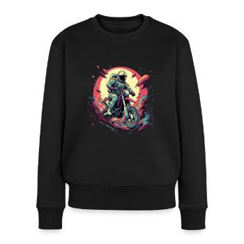 Motorrad auf dem Mond - Frauen Premium Bio Pullover - Schwarz - Vorne - Julia (174cm)