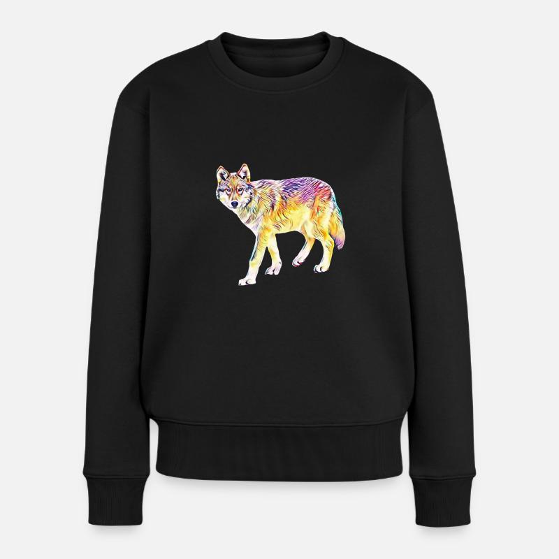 Wolf - Frauen Premium Bio Pullover - Schwarz