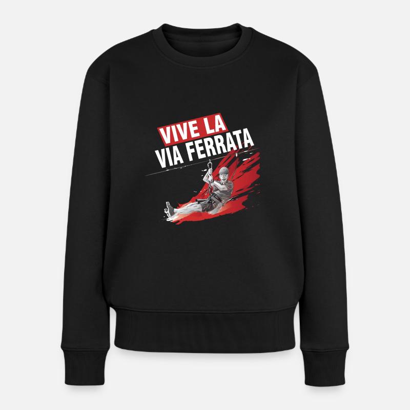 Es lebe der Klettersteig - via Corda - Frauen Premium Bio Pullover - Schwarz