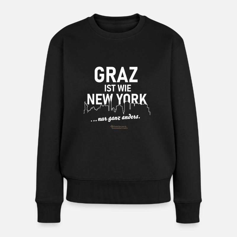 Graz ist wie New York - Frauen Premium Bio Pullover - Schwarz
