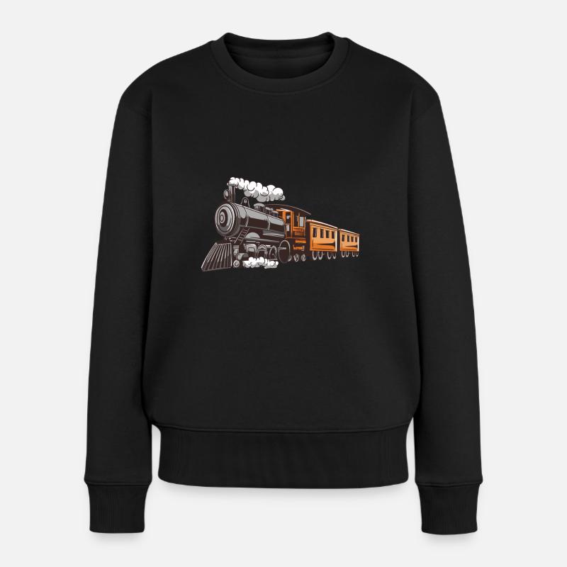 Dampflok auf Tour - Frauen Premium Bio Pullover - Schwarz