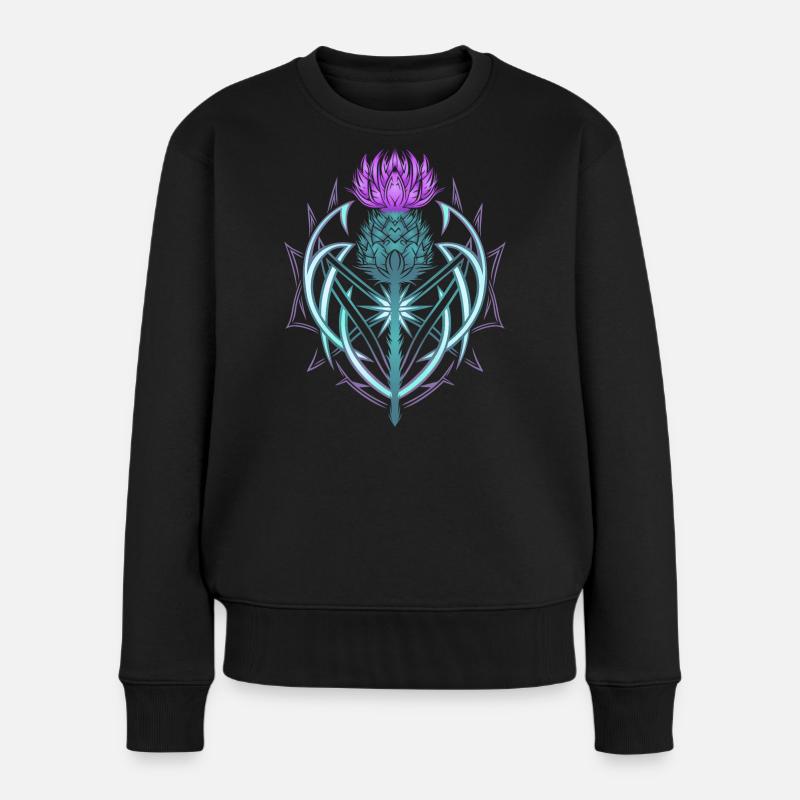 Distel Schild Celtic Knots Thistle Lover - Frauen Premium Bio Pullover - Schwarz