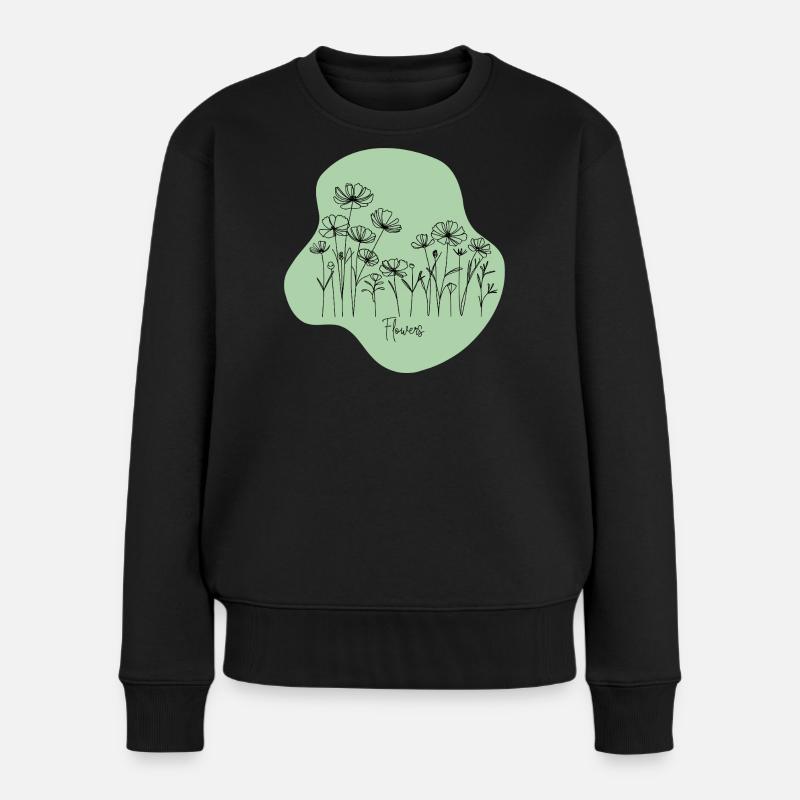 Minimalistische Blumenillustration - Frauen Premium Bio Pullover - Schwarz