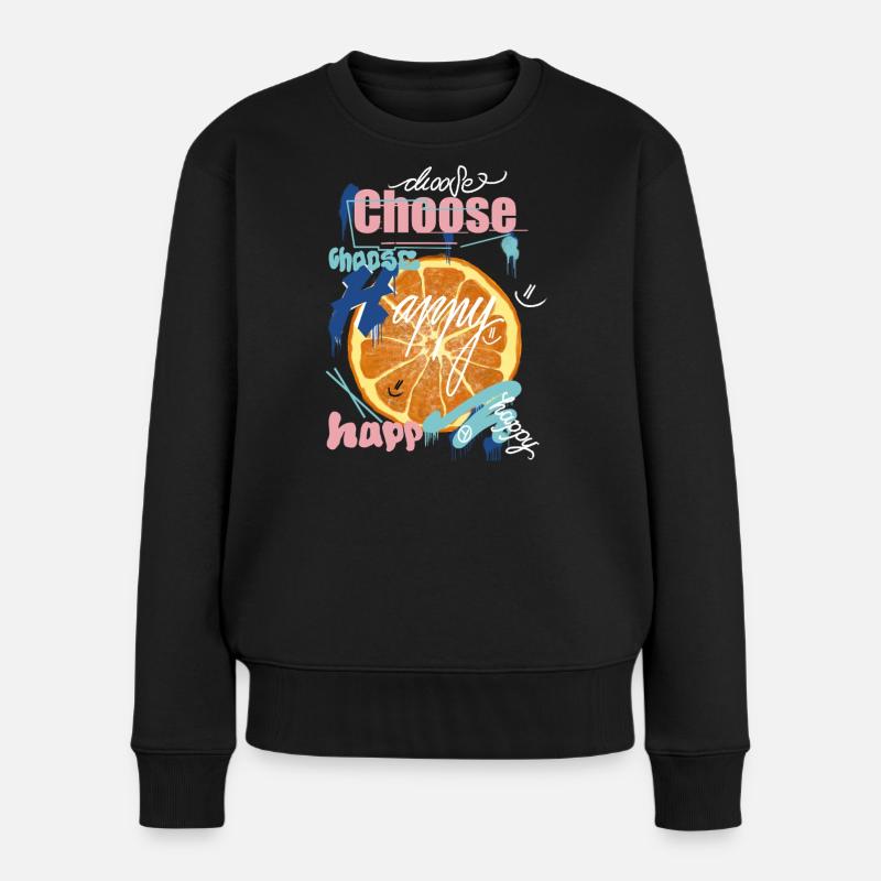 Orangene Freude Collage - Frauen Premium Bio Pullover - Schwarz