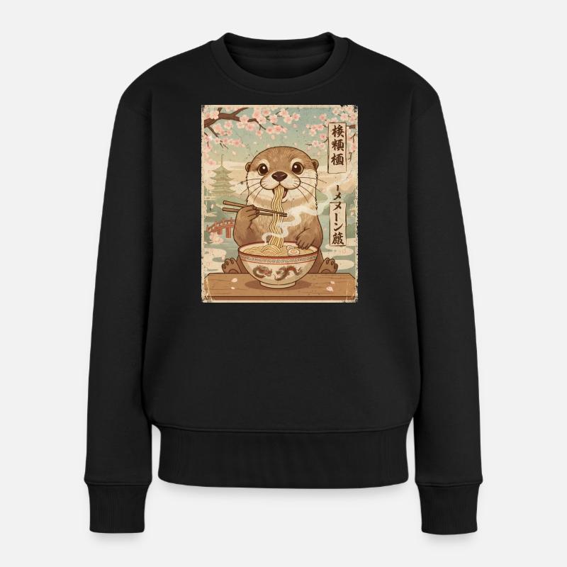Otter Ramen Japanischer Vintage Stil - Frauen Premium Bio Pullover - Schwarz