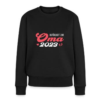 Befördert zur Oma 2023 Schwangerschaft verkünden - Frauen Premium Bio Pullover - Schwarz - Vorne - Julia (174cm)