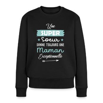 Super soeur cadeau drôle future maman - Pull Premium bio Femme - noir - Devant - Julia (174cm)