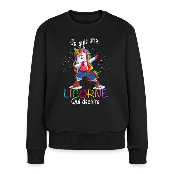 Licorne Humour CItation Marrante - Pull Premium bio Femme - noir - Devant - Julia (174cm)