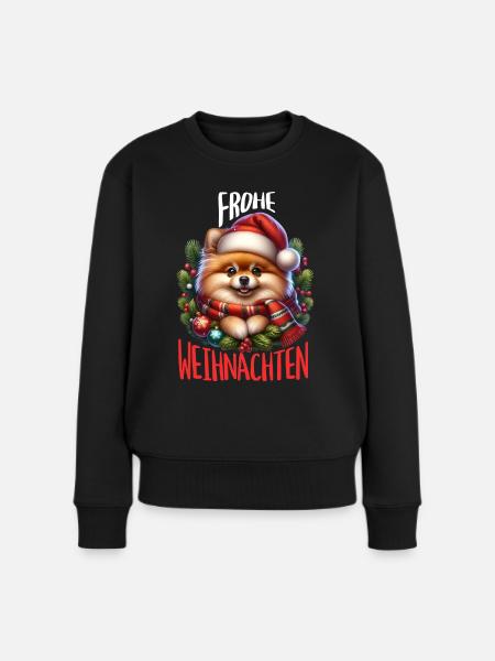 Pomeranian Hund-Frohe Weihnachten - Frauen Premium Bio Pullover - Schwarz