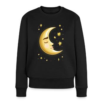 Bonne nuit – croissant de lune avec un visage endormi - Pull Premium bio Femme - noir - Devant - Julia (174cm)