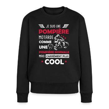 Pompière motarde moto pompier cadeau drôle - Pull Premium bio Femme - noir - Devant - Julia (174cm)