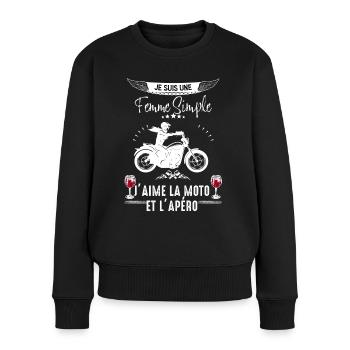 Femme Motarde simple Moto Apero Vin - Pull Premium bio Femme - noir - Devant - Julia (174cm)