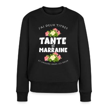 Tee-shirt tante et marraine - Pull Premium bio Femme - noir - Devant - Julia (174cm)