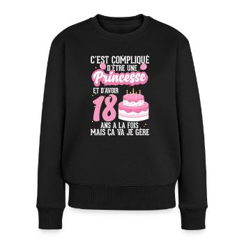 t-shirt anniversaire 18 ans femme cadeau humour - Pull Premium bio Femme - noir - Devant - Julia (174cm)