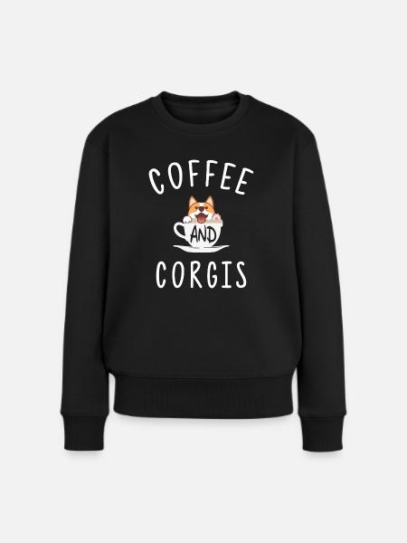 Corgi and Coffee - Frauen Premium Bio Pullover - Schwarz