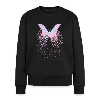 Papillon rose avec bleu clair - Pull Premium bio Femme - noir - Devant - Julia (174cm)
