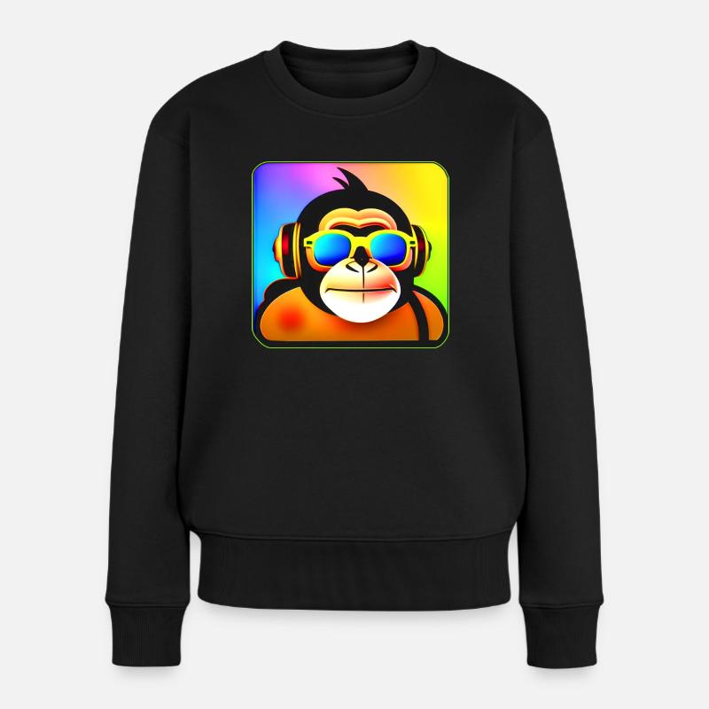 Cooler bunter Gorilla mit Sonnenbrille und Musik - Frauen Premium Bio Pullover - Schwarz