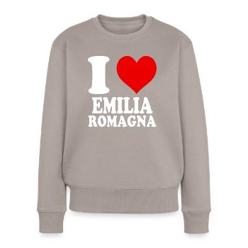 I love Emilia Romagna Herz Region Italien Lustig - Frauen Premium Bio Pullover - Taupe - Vorne - Julia (174cm)
