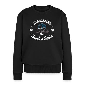 Frau wandert mit Hund - Frauen Premium Bio Pullover - Schwarz - Vorne - Julia (174cm)